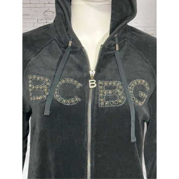 BCBG Black Velour Jeweled Track LOGO Jacket Dead stock Y2K NWT - Picture 2 of 7